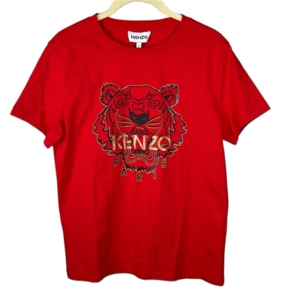 Kenzo Classic Red Embroidered Tiger Short Sleeve Top Size S